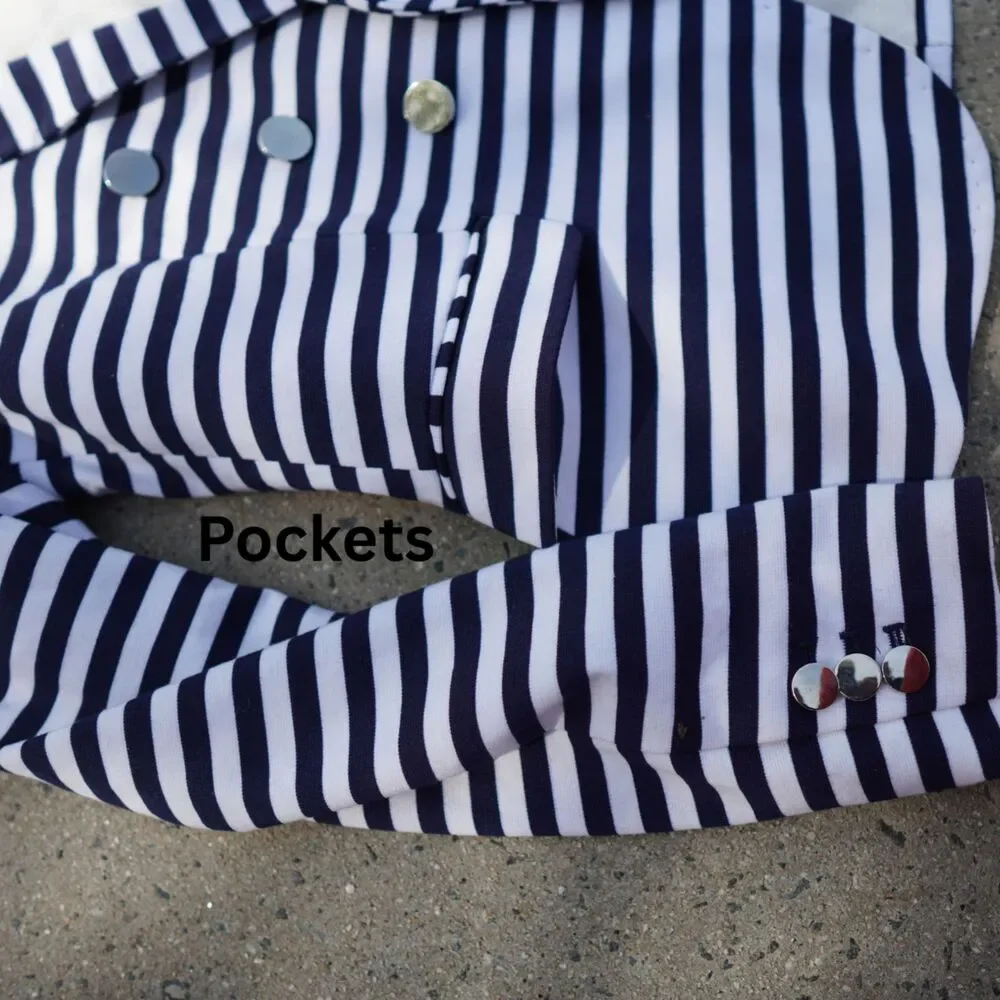 H&M Navy White Striped Blazer Gold Button Tailored Jacket Size 12 Preppy Work - Picture 6 of 15